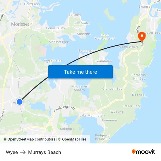Wyee to Murrays Beach map