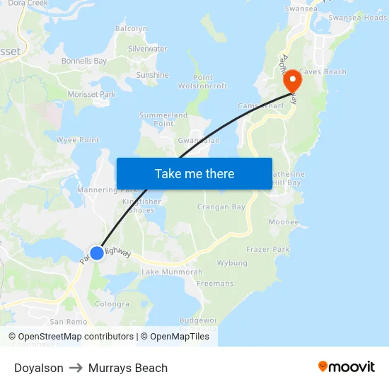 Doyalson to Murrays Beach map