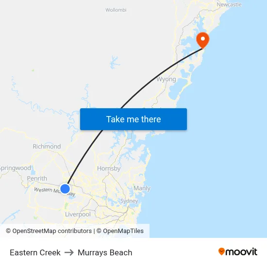 Eastern Creek to Murrays Beach map