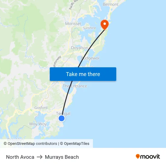 North Avoca to Murrays Beach map