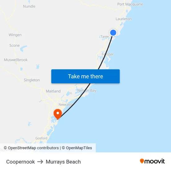 Coopernook to Murrays Beach map