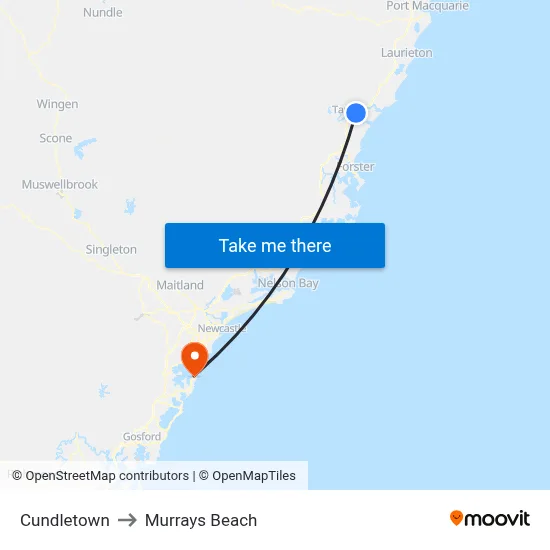 Cundletown to Murrays Beach map
