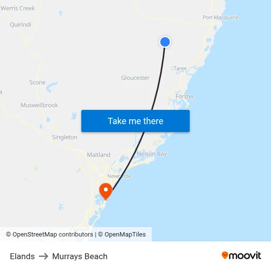 Elands to Murrays Beach map
