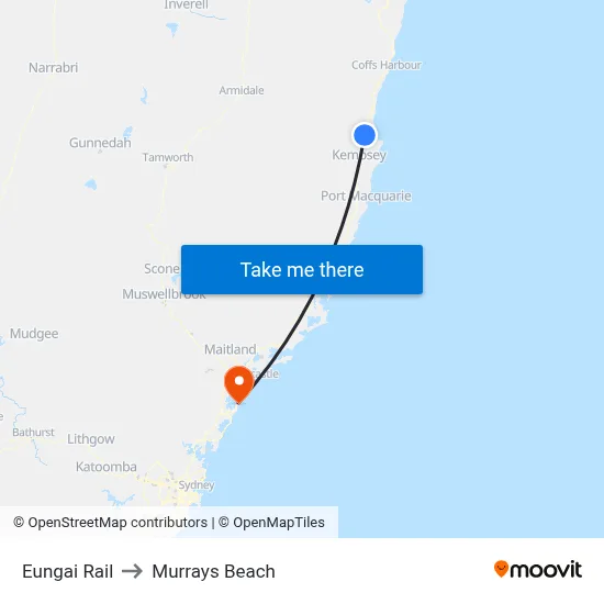 Eungai Rail to Murrays Beach map