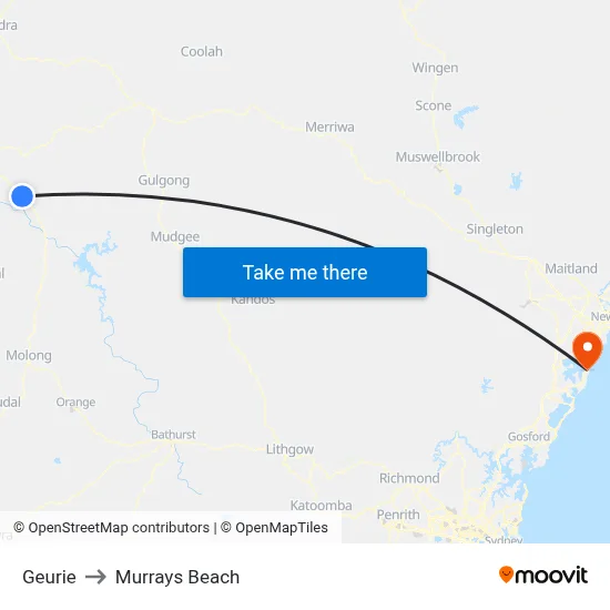 Geurie to Murrays Beach map