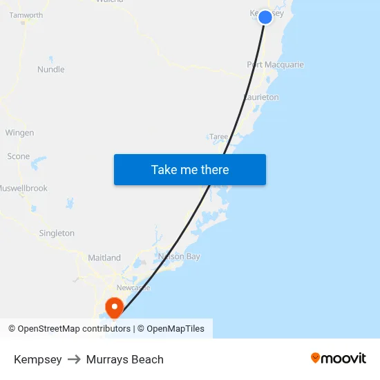 Kempsey to Murrays Beach map