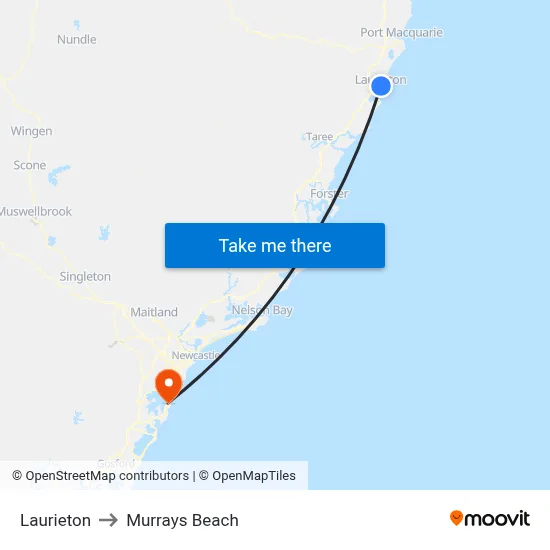 Laurieton to Murrays Beach map