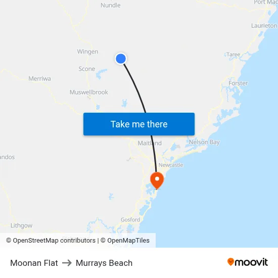 Moonan Flat to Murrays Beach map