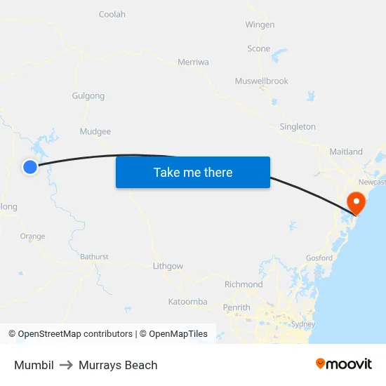 Mumbil to Murrays Beach map