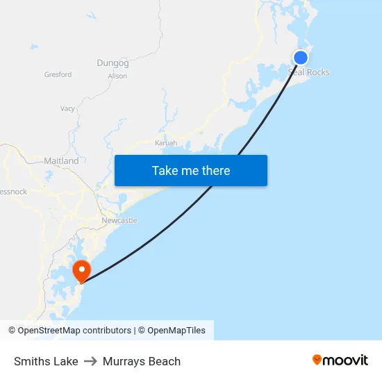Smiths Lake to Murrays Beach map