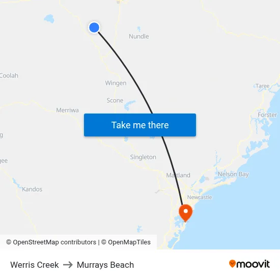 Werris Creek to Murrays Beach map
