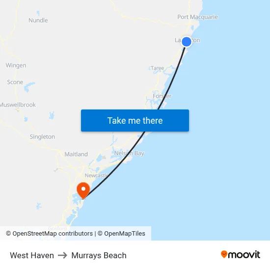 West Haven to Murrays Beach map