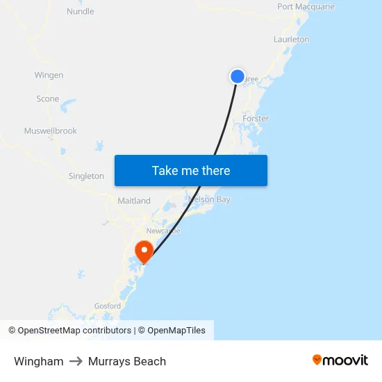Wingham to Murrays Beach map