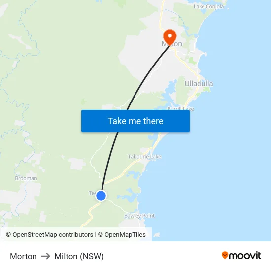 Morton to Milton (NSW) map