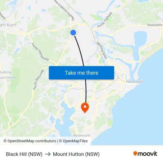 Black Hill (NSW) to Mount Hutton (NSW) map