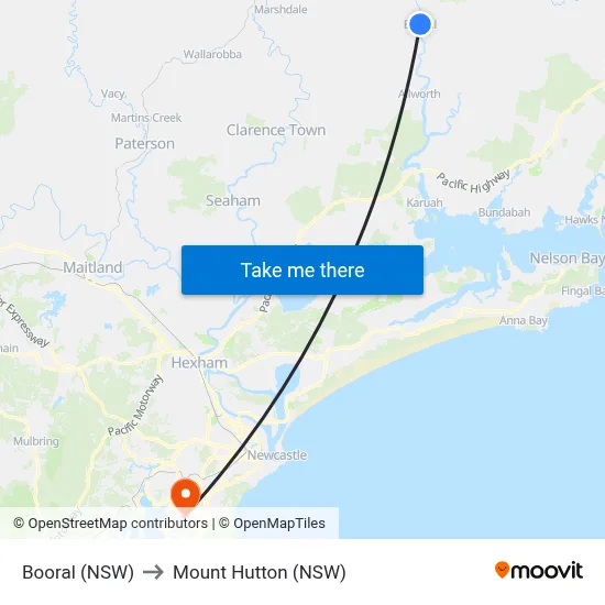 Booral (NSW) to Mount Hutton (NSW) map