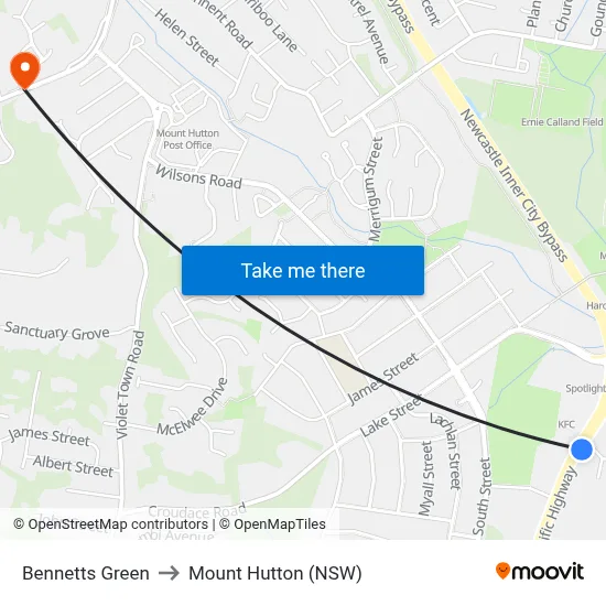Bennetts Green to Mount Hutton (NSW) map
