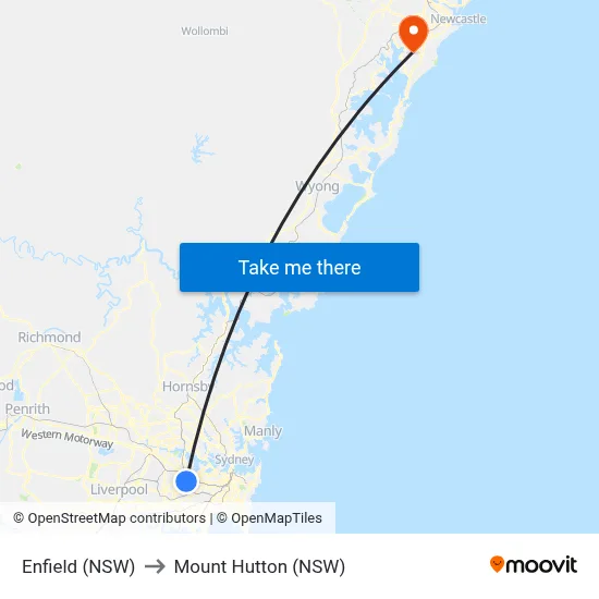Enfield (NSW) to Mount Hutton (NSW) map