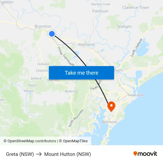 Greta (NSW) to Mount Hutton (NSW) map
