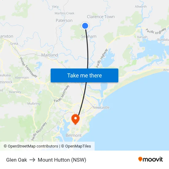 Glen Oak to Mount Hutton (NSW) map