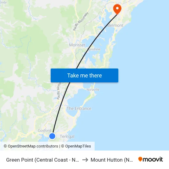 Green Point (Central Coast - NSW) to Mount Hutton (NSW) map