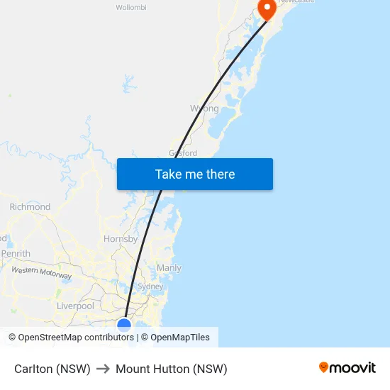 Carlton (NSW) to Mount Hutton (NSW) map