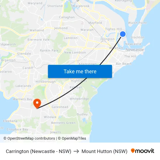 Carrington (Newcastle - NSW) to Mount Hutton (NSW) map