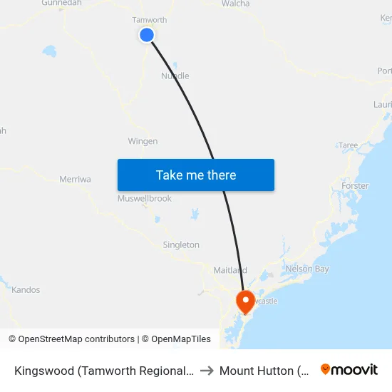 Kingswood (Tamworth Regional - NSW) to Mount Hutton (NSW) map