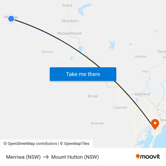 Merriwa (NSW) to Mount Hutton (NSW) map