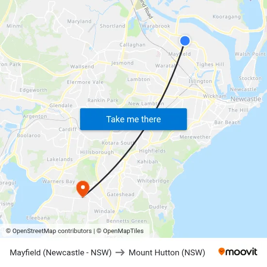 Mayfield (Newcastle - NSW) to Mount Hutton (NSW) map