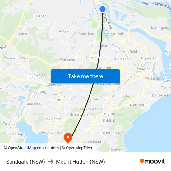 Sandgate (NSW) to Mount Hutton (NSW) map