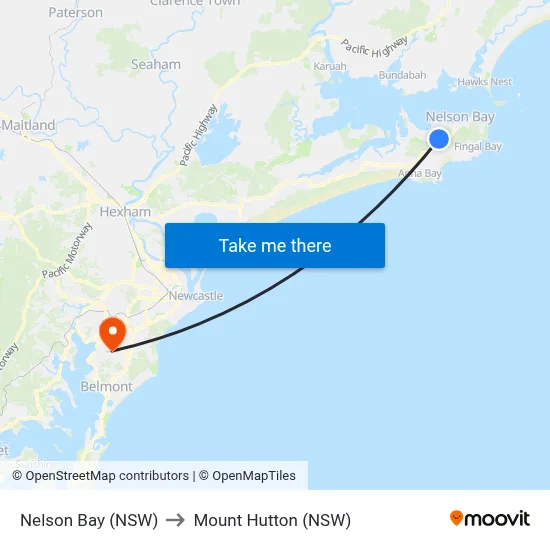 Nelson Bay (NSW) to Mount Hutton (NSW) map