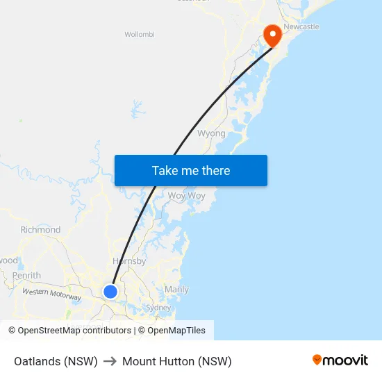Oatlands (NSW) to Mount Hutton (NSW) map