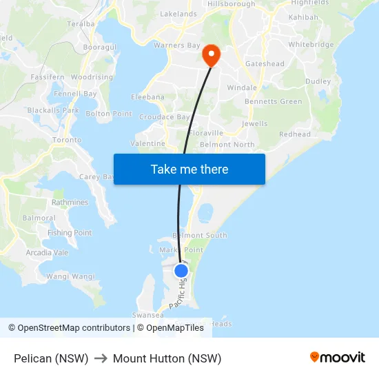 Pelican (NSW) to Mount Hutton (NSW) map