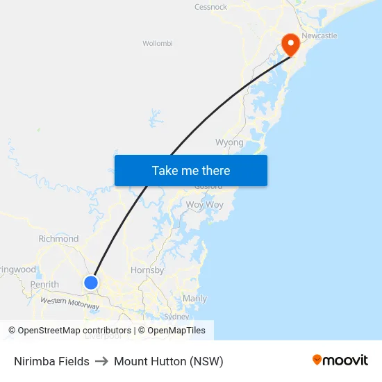 Nirimba Fields to Mount Hutton (NSW) map