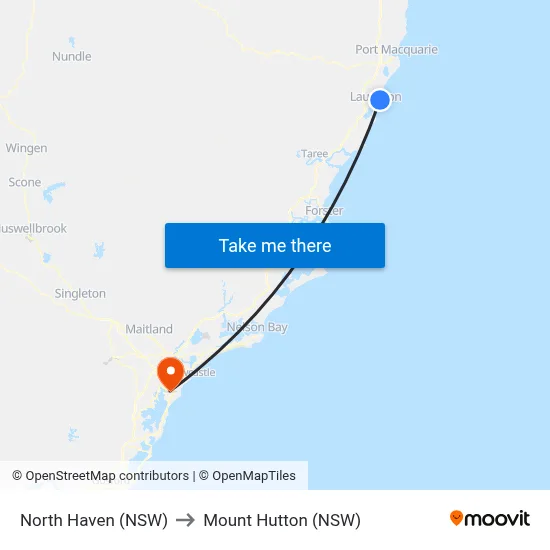 North Haven (NSW) to Mount Hutton (NSW) map
