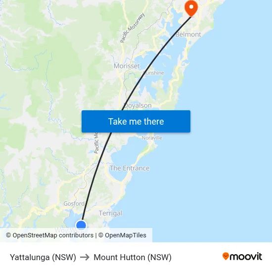 Yattalunga (NSW) to Mount Hutton (NSW) map