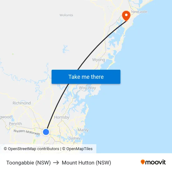 Toongabbie (NSW) to Mount Hutton (NSW) map