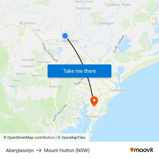 Aberglasslyn to Mount Hutton (NSW) map