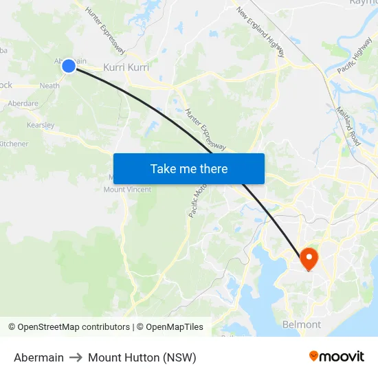 Abermain to Mount Hutton (NSW) map