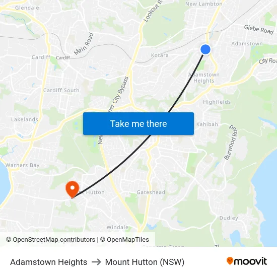 Adamstown Heights to Mount Hutton (NSW) map