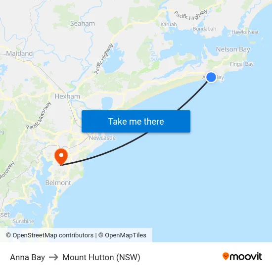 Anna Bay to Mount Hutton (NSW) map