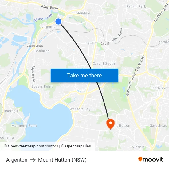 Argenton to Mount Hutton (NSW) map