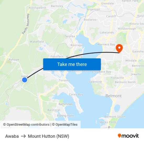 Awaba to Mount Hutton (NSW) map