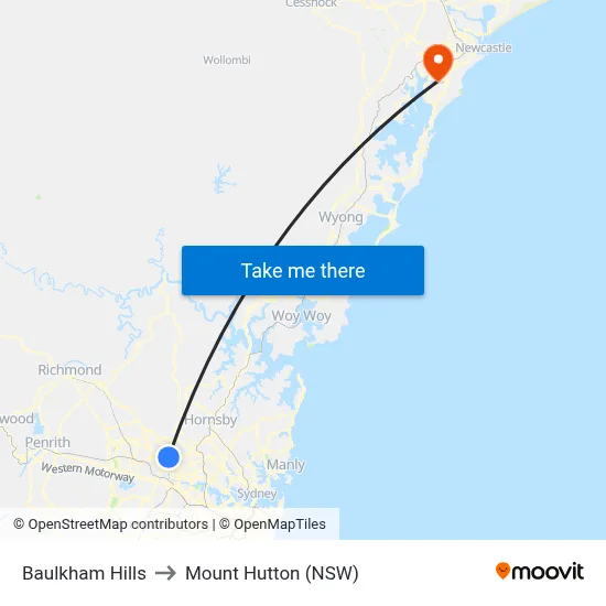 Baulkham Hills to Mount Hutton (NSW) map