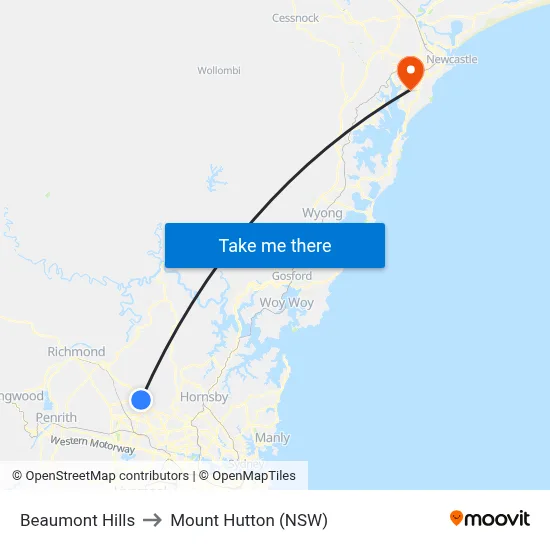 Beaumont Hills to Mount Hutton (NSW) map