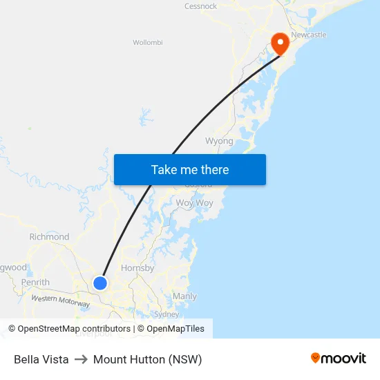 Bella Vista to Mount Hutton (NSW) map