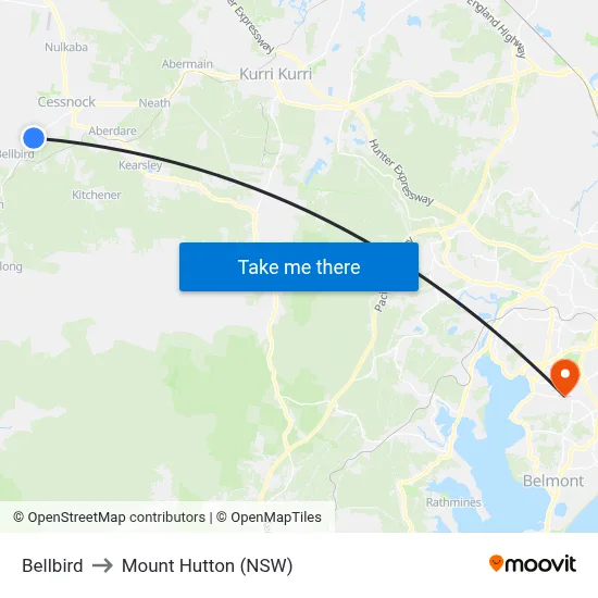 Bellbird to Mount Hutton (NSW) map