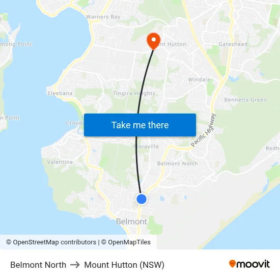 Belmont North to Mount Hutton (NSW) map