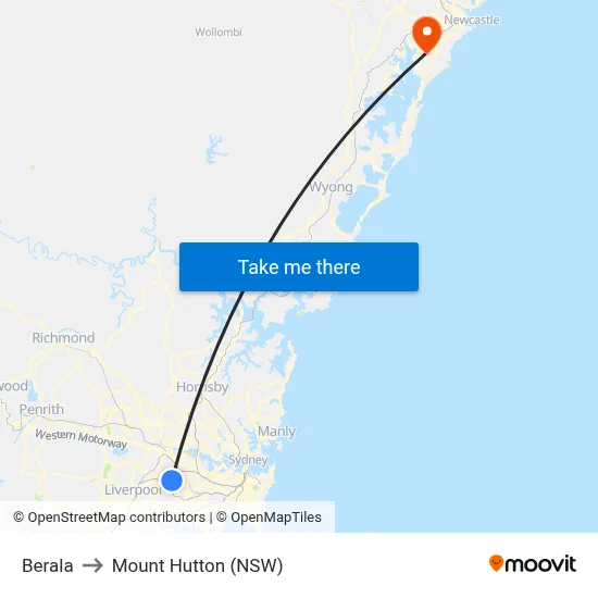 Berala to Mount Hutton (NSW) map
